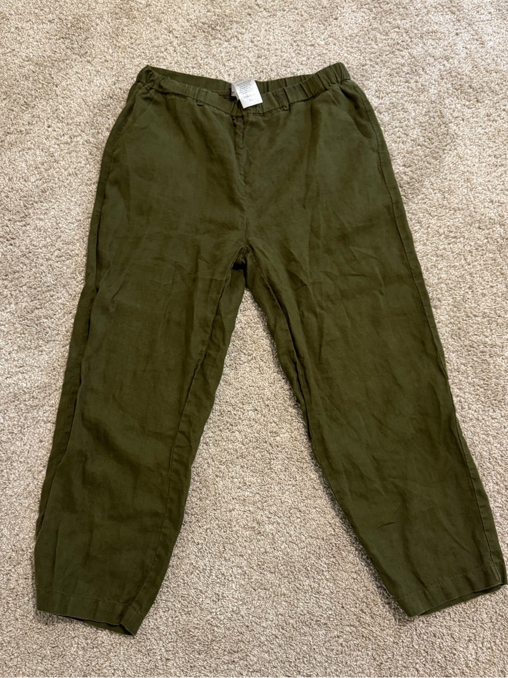 Quince Olive Green Cropped Linen Blend Pants